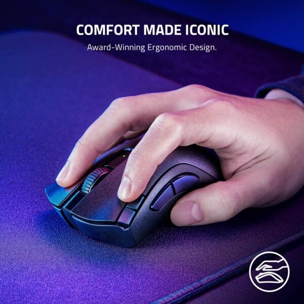 81flVkZ7yuL._AC_SL1500.jpg Razer DeathAdder V2 X HyperSpeed: Award-Winning Ergonomic Design - Ultra-Fast Wireless - 235hr Battery Life - 7 Programmable Buttons - Gen 2 Mechanical Switches - 5G 14K DPI Optical Sensor